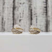 10K Diamond Cluster Angel Wings Stud Earrings w/ Friction Backs