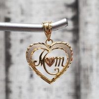 14K TriColor Heart "Mom" Pendant