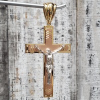 14K TriColor Large Crucifix CZ Pendant
