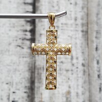 14KFancy Flower Design Cross Religious Pendant