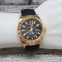 $47,100 Rolex Skydweller 42mm 18K Black Dial Black Rubber Strap Box + Papers 