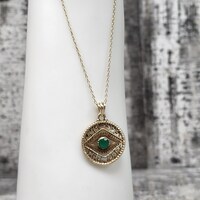 18"/19" 925 SLV / Gold Plated 18"/19" Chain Evil Eye Emerald Pendant