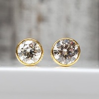 14K LAB GROWN Diamond Stud Bezel Scrwbacks Earrings