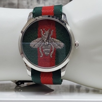 Gucci 126.4 Red/Green Nylon Strap Stainless Steel w/ Bee