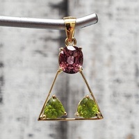 18K Pink and Green Stone Triangular Shaped Pendant