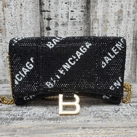 Balenciaga Hourglass Logo Strass Chain Wallet Black