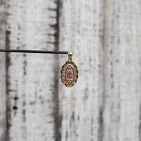 14K TriColor Virgin Mary Religious Oval Pendant