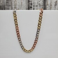 26" 14K TriColor Diamond Cut Solid Curb Link Necklace