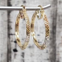 10K TriColor Fancy Cut Knife-Edge Hoop Earrings