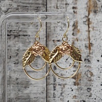 10K Dangle Leaf and Flower Hoop Earrings