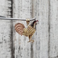 14K TriColor Rooster Synth Ruby Eye Pendant
