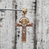 14K TriColor CZ Crucifix Jesus Cross Religious Pendant