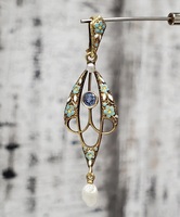 14K Antique w/ Enamel Pearl and Blue Topaz Pendant