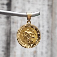 14K "Saint Christopher Protect Us" Circular Religious Pendant