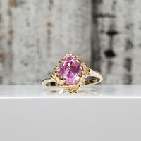 14K Oval Pink Stone Ring