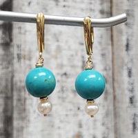 14K Turquoise and Pearl Dangle Earrings