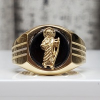 14K San Judas Tadeo Black Stone Ring 