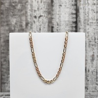 24" 14K TriColor Solid Diamond Cut Anchor Figaro Link Necklace