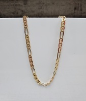 22" 14K TriColor Diamond Cut Anchor Figaro Link Necklace