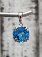 14k Large Round Blue Topaz Pendant