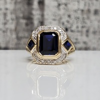 14K Diamond + Synth Sapphire Ring