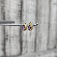 14K Friction Backs Pear Shaped Amethyst Earrings