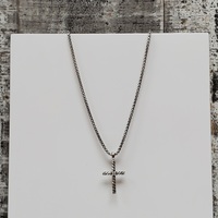 Silver David Yurman Cable Necklace + Diamond Cross Pendant