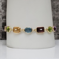 7" 14K Multi Colored Stone Bezel Set Bracelet