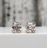 14K Modified Square CZ Stud Friction Backs Earrings