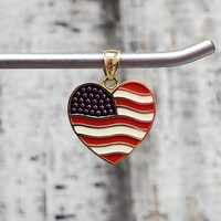 14K USA Flag Heart Pendant - Back says - "God Bless America" 