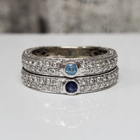 10K 2 Blue Stone Diamond Bands Soldered Together