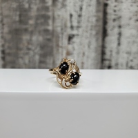 14K Diamond + Black Stones Ring