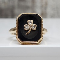 10K Black Inlay Diamond Clover Ring