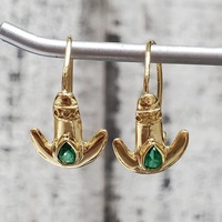 18K Anchor Pear Emerald Earrings