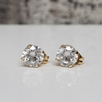 14K Round CZ Stud w/ Friction Backs Earrings