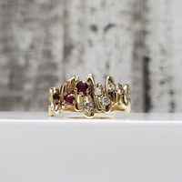 14K Heartbeat Design + Rubies + Garnet Diamond Ring