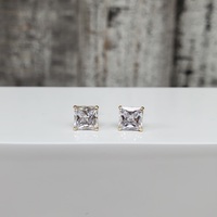 14K Square CZ Stud w/ Baby Backs Earrings