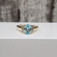 14K Diamond Oval Blue Topaz Ring