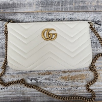 GUCCI GG LEATHER WHITE HANDBAG ON GOLD CHAIN