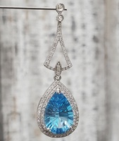 14K Fancy Cut Pear Blue Topaz + Diamond Pendant