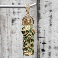 14K St. Jude / San Judas Green + White CZ Religious Pendant