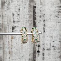 18K J-Hoop Omega Clasps Diamond + Emerald Earrings