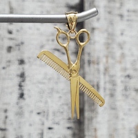 14K Scissors and Comb Hair Cutting Style Pendant