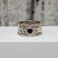 14K Sapphire Thick Diamond Band Ring