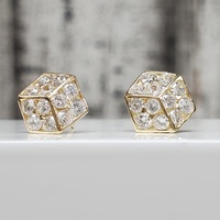 10K CZ Cluster Fancy Shaped Stud Friction Backs Earrings