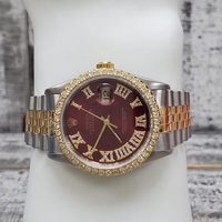 '91 18K/SS Red Diamond Dial 36mm Jubilee Band Rolex Watch 16233