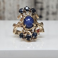 14K 6 Round Sapphires + Star Sapphire Ring