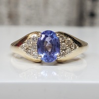 14K Diamond + Blue Stone Ring