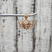 14K TriColor Butterfly CZ Pendant