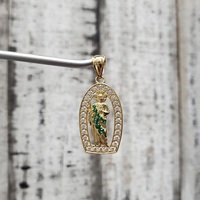 14K St. Jude / San Judas Green + Clear CZ Religious Pendant